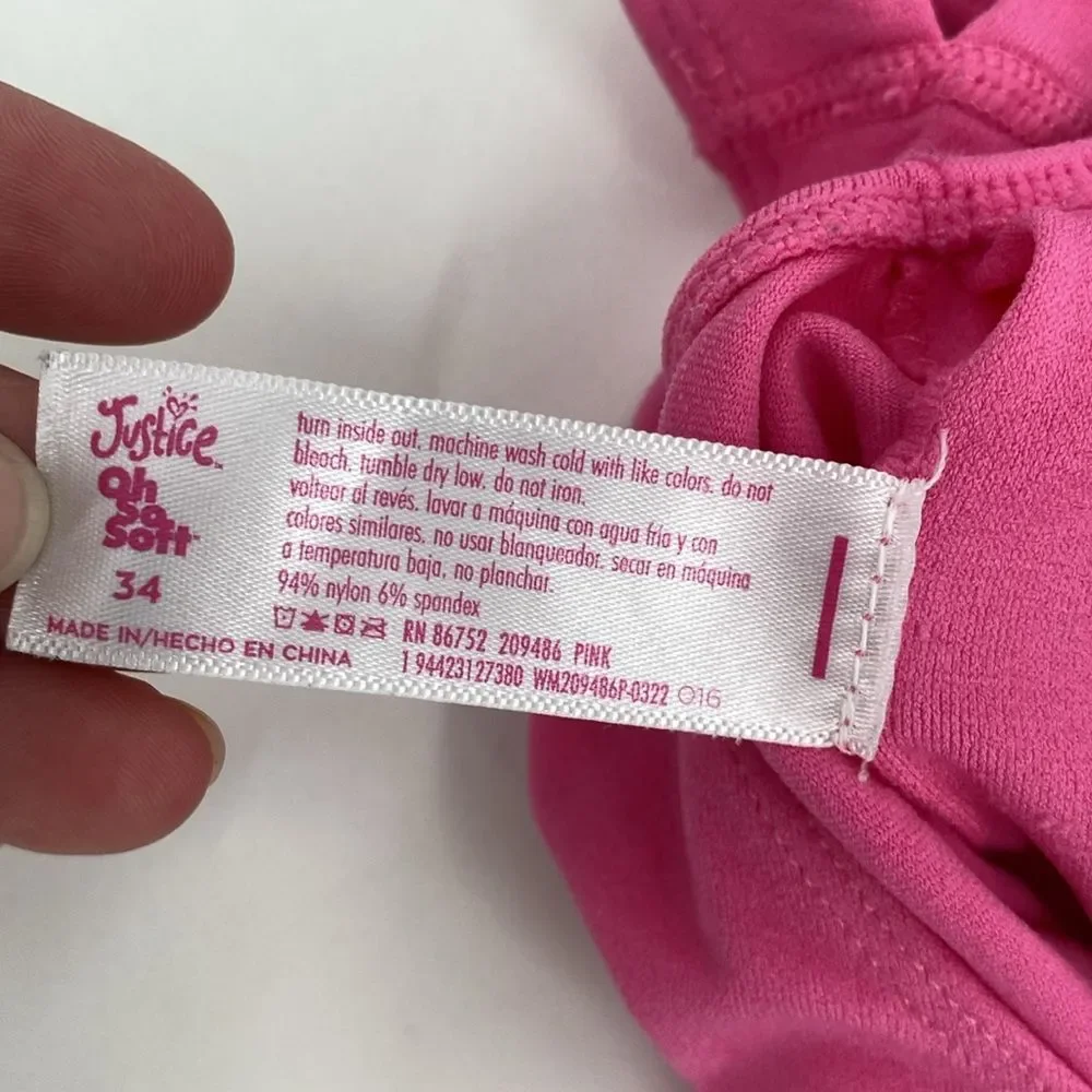 Justice oh so soft 34 Sports Bra Training Black Palm Print Pink